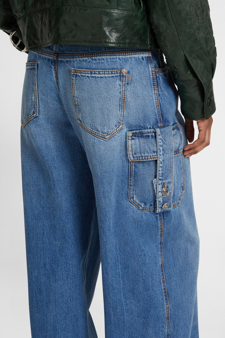Jeans palazzo cargo in denim blue classico