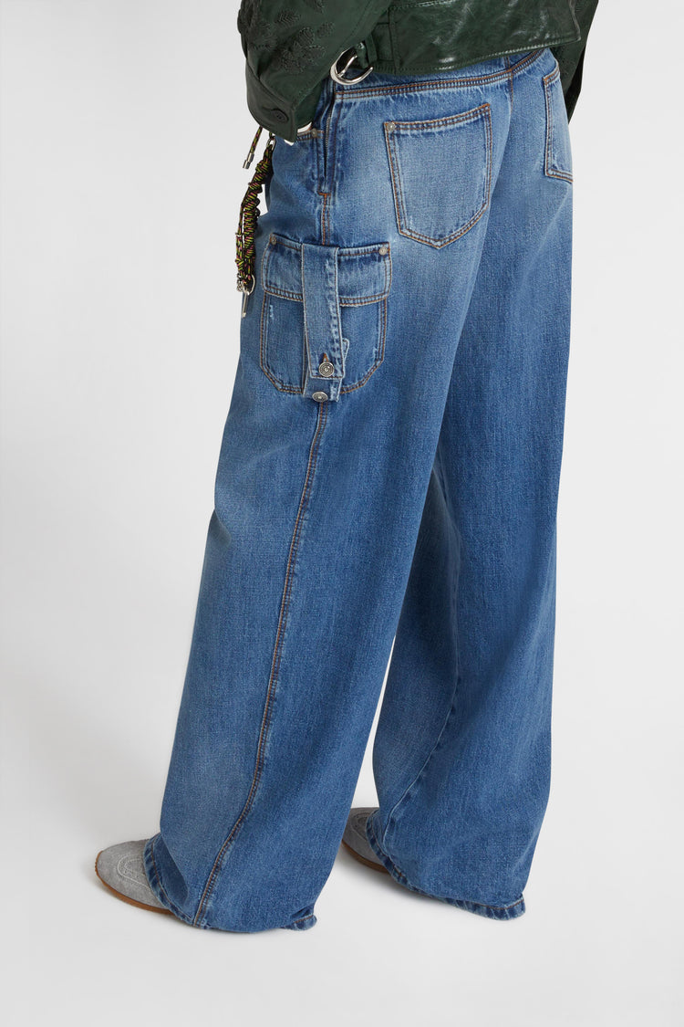 Jeans palazzo cargo in denim blue classico