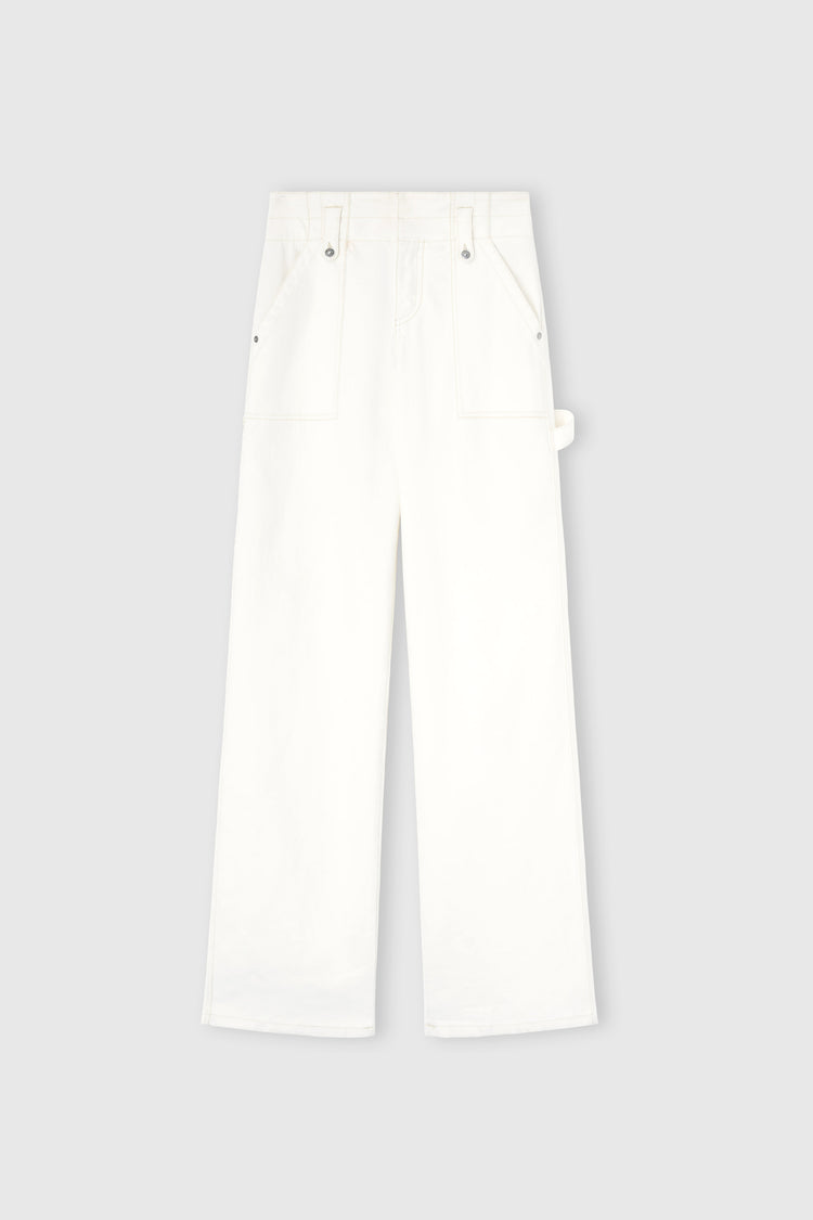 Denim trousers with patch pockets and contrast stitching