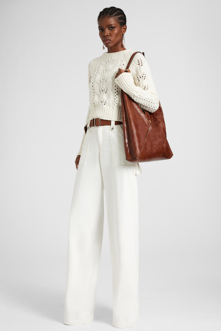 Denim trousers with patch pockets and contrast stitching