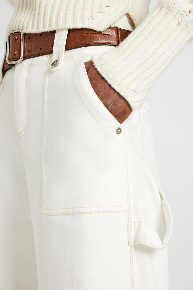 Denim trousers with patch pockets and contrast stitching