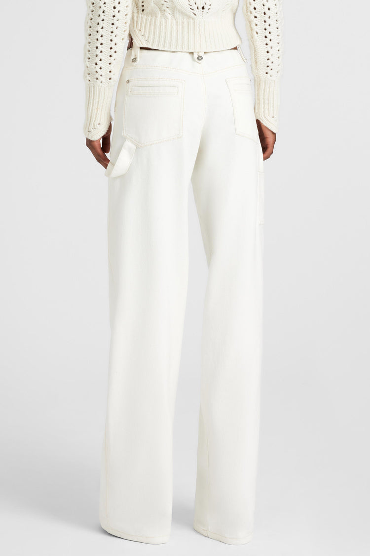 Denim trousers with patch pockets and contrast stitching