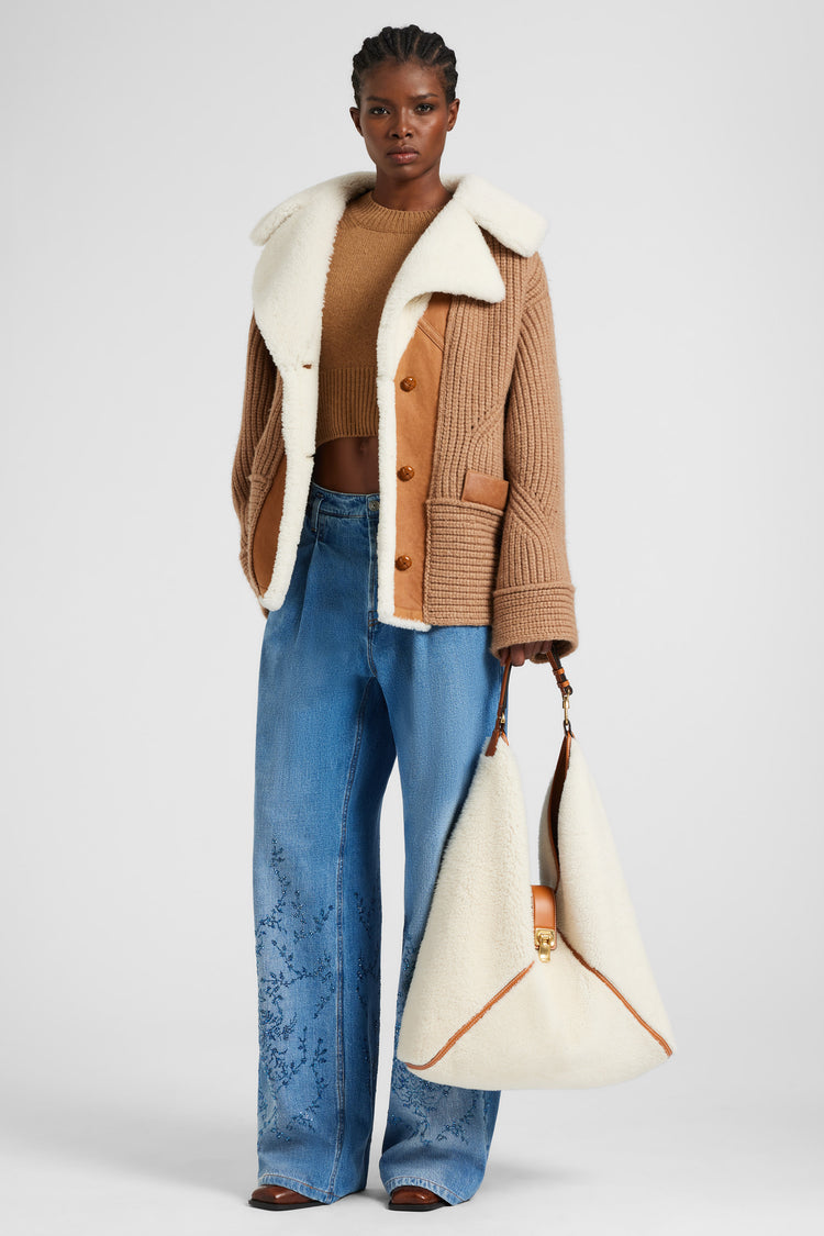 Palazzo jeans with crystal floral embroidery