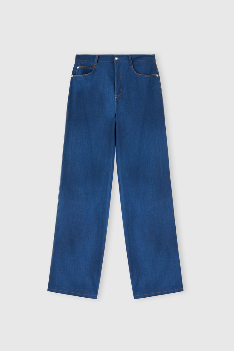 Palazzo trousers in dark denim-print marocain