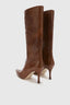 Vintage Brown Nappa Leather Boot with Hand-Embroidered Leather