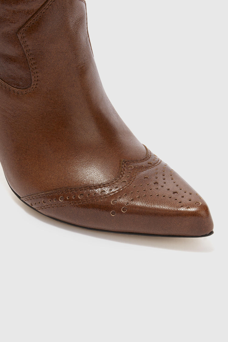 Vintage Brown Nappa Leather Boot with Hand-Embroidered Leather