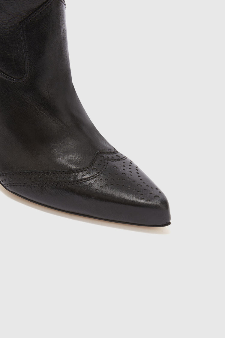 Vintage dark green nappa leather boot with handmade leather embroidery