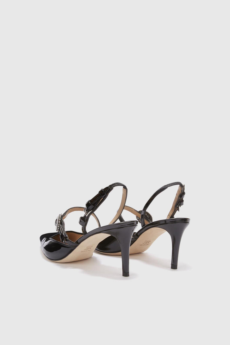 Patent leather slingback with handmade jewel buckle