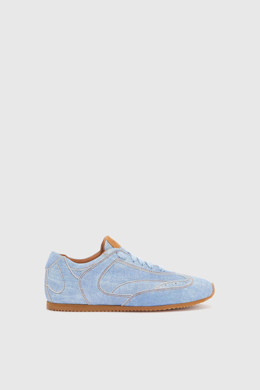 Jeans print split leather Winner sneaker with amber rubber sole and brogue details