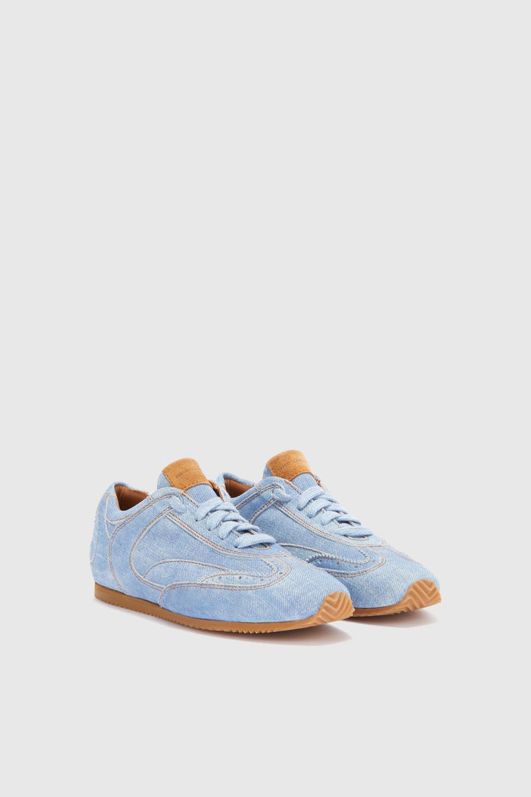 Jeans print split leather Winner sneaker with amber rubber sole and brogue details