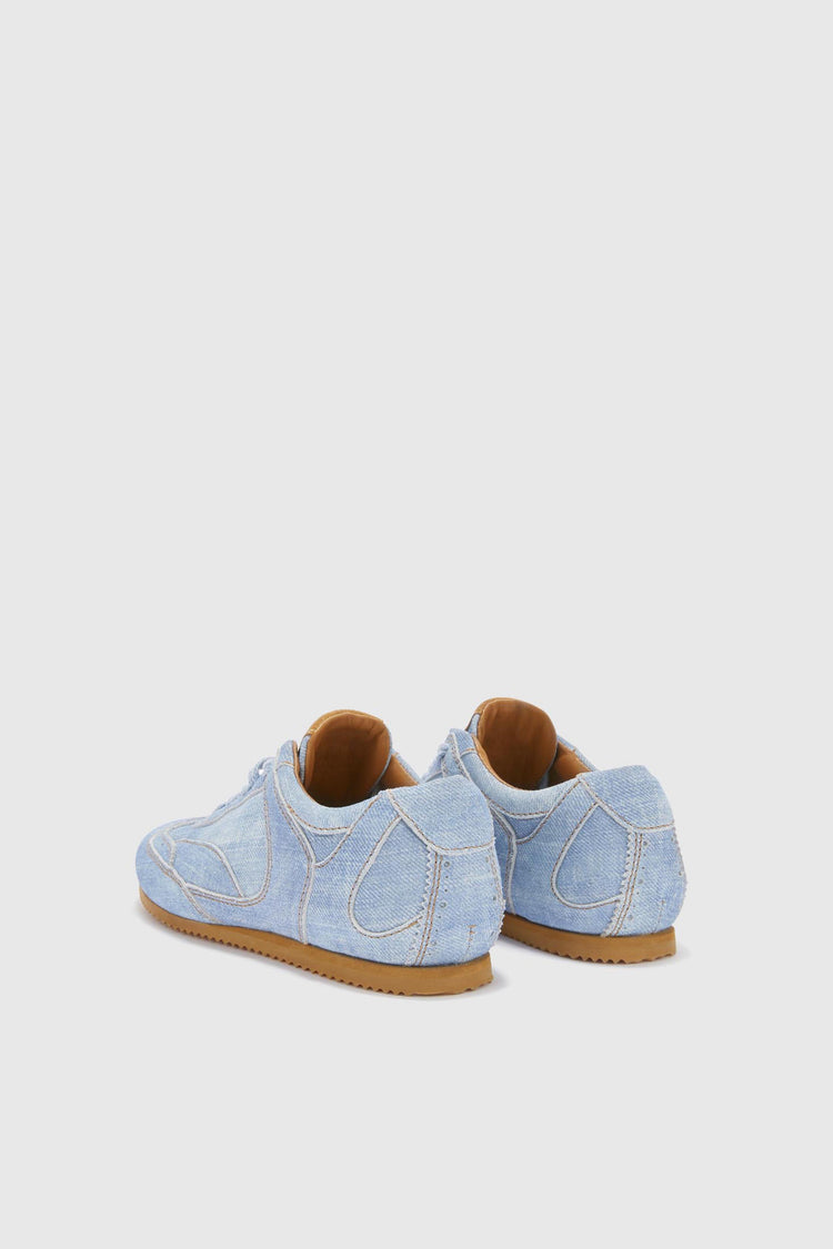 Jeans print split leather Winner sneaker with amber rubber sole and brogue details