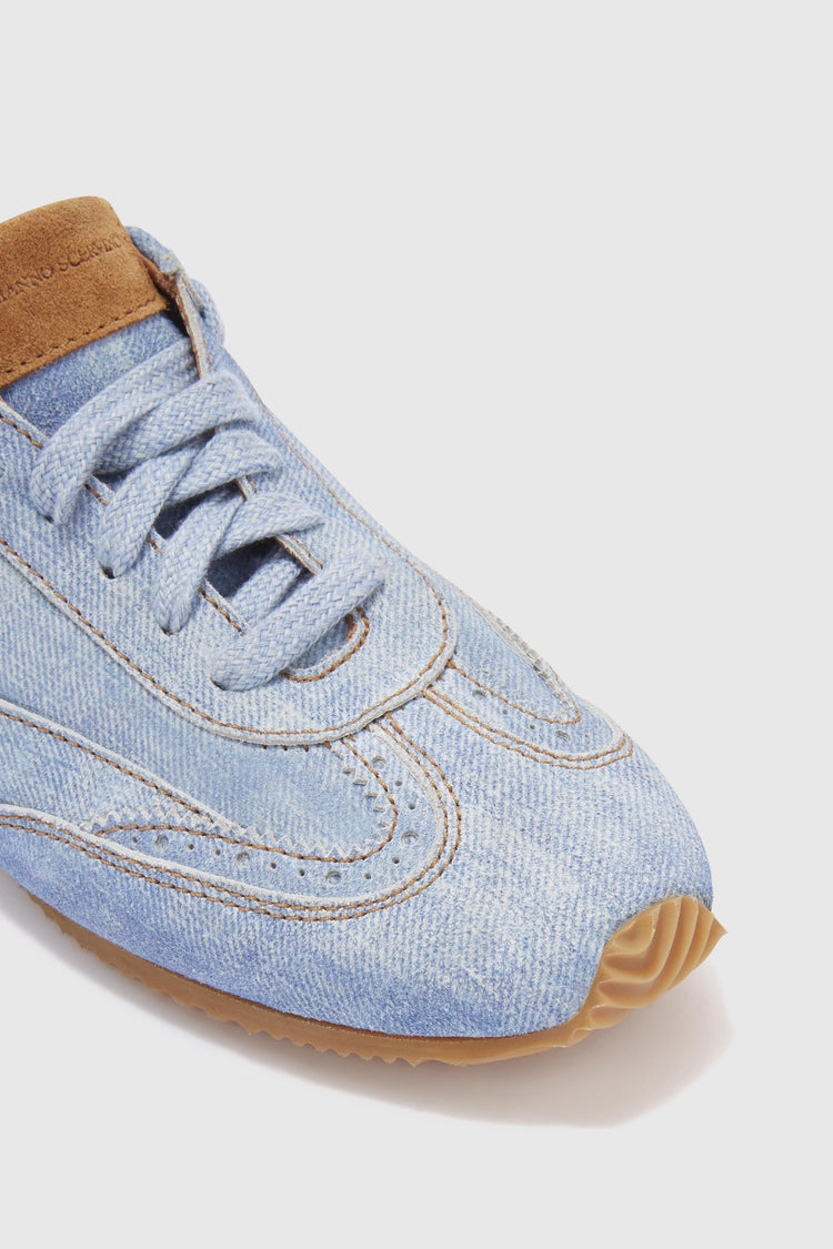Jeans print split leather Winner sneaker with amber rubber sole and brogue details