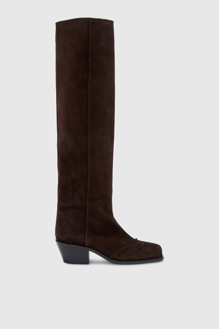 Stretch calfskin boot with brogue detail