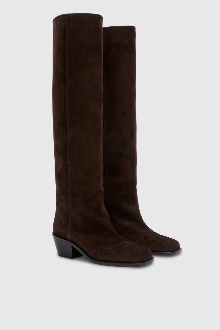 Stretch calfskin boot with brogue detail