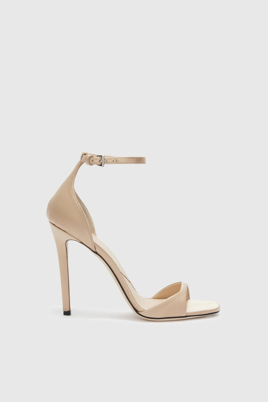Nude satin sandal with ankle strap