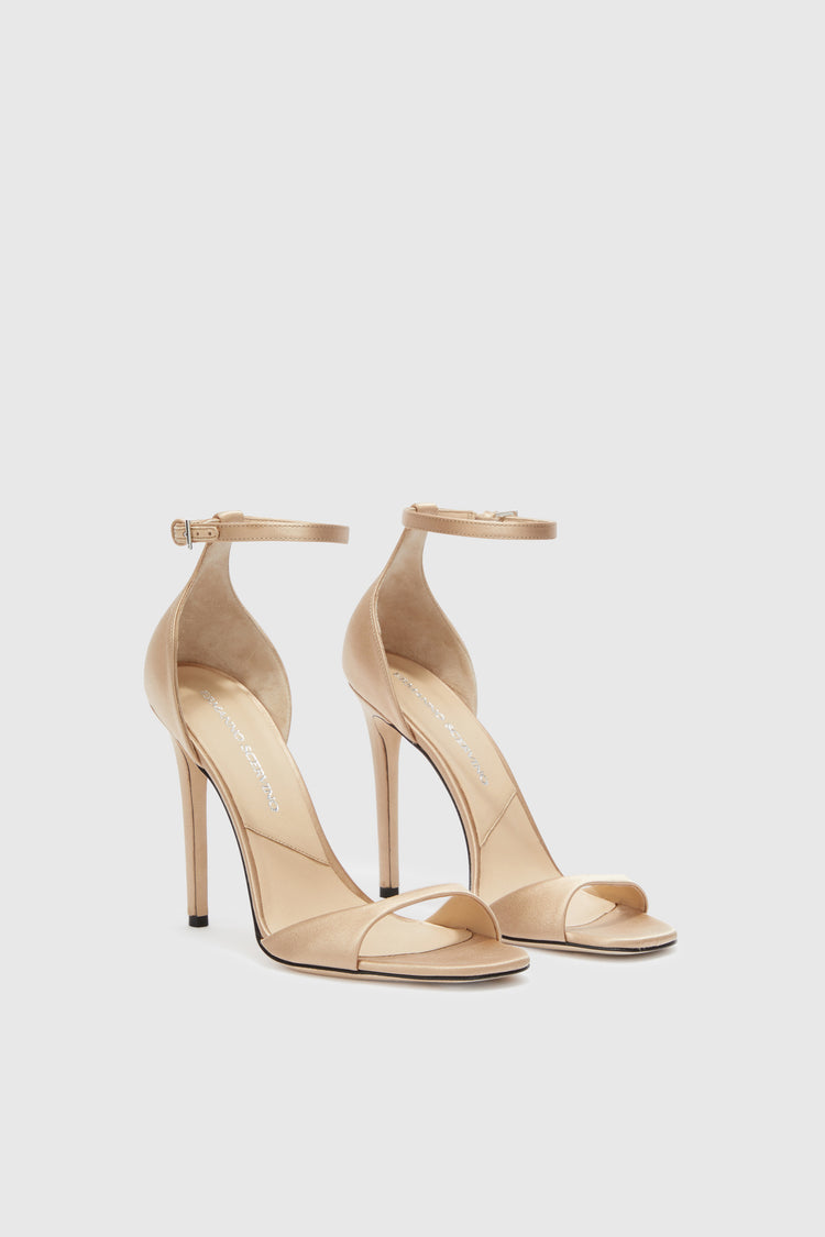 Nude satin sandal with ankle strap