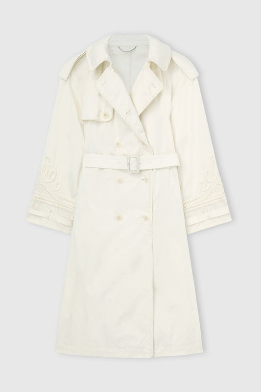 Double-breasted technical trench with hand-finished detailing