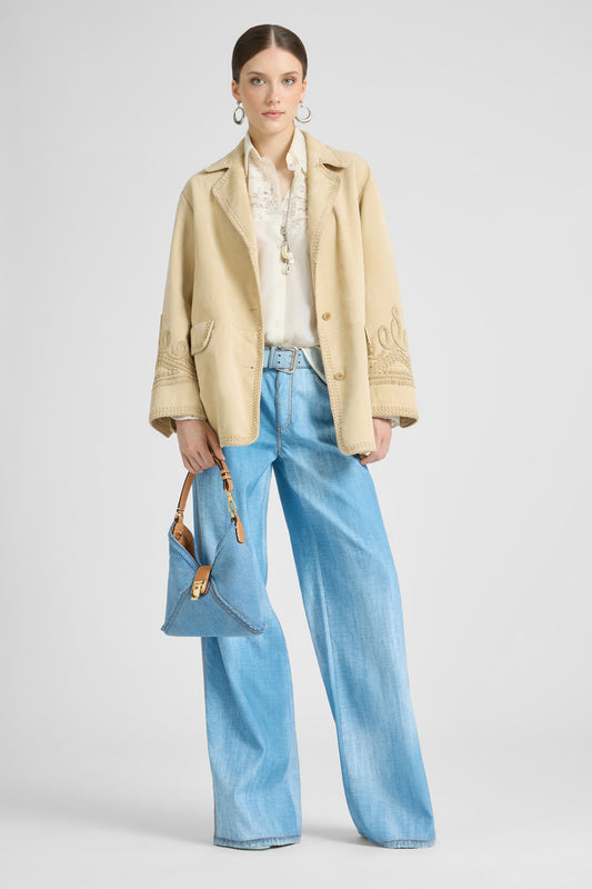 Suede jacket with hand-made embroidery