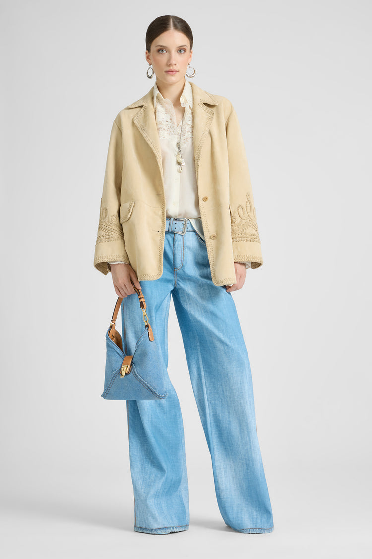 Suede jacket with hand-made embroidery