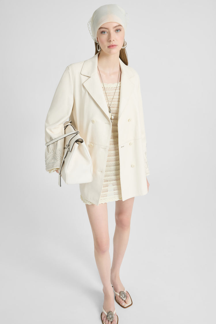 Double-Breasted Nappa Leather Jacket with Handcrafted Embroidery