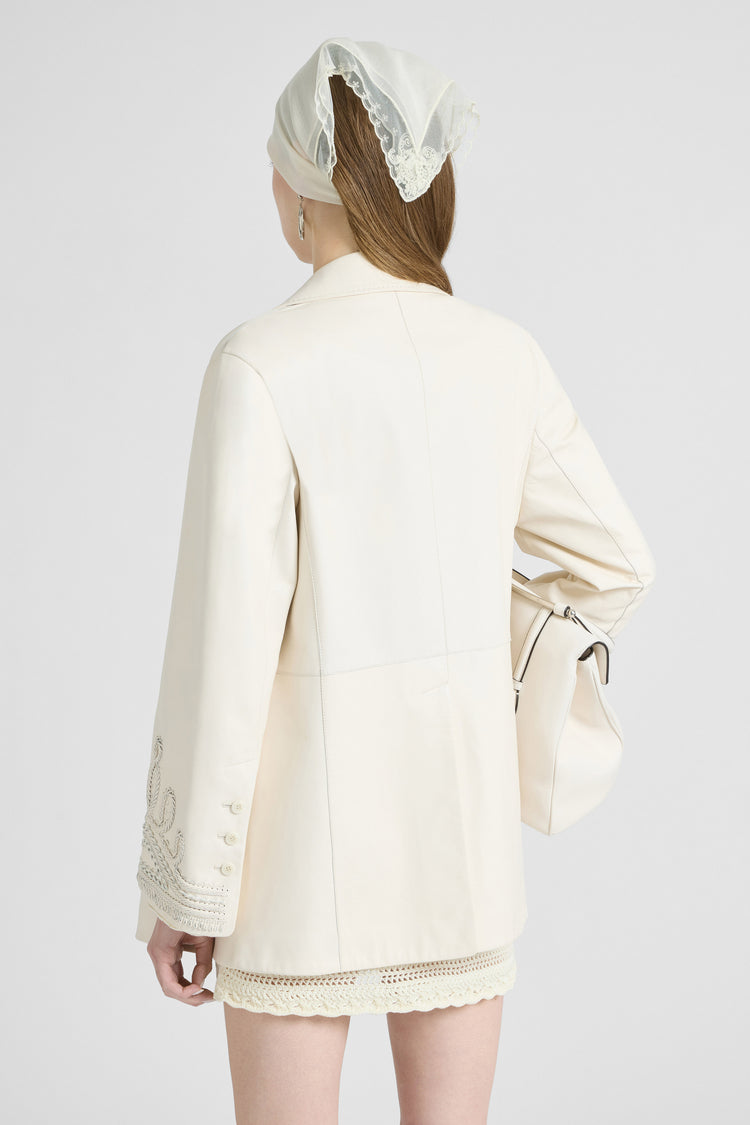 Double-Breasted Nappa Leather Jacket with Handcrafted Embroidery