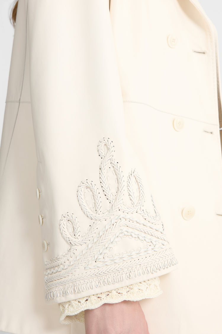 Double-Breasted Nappa Leather Jacket with Handcrafted Embroidery