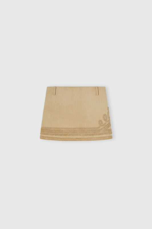 Suede Mini Skirt with Handcrafted Embroidery