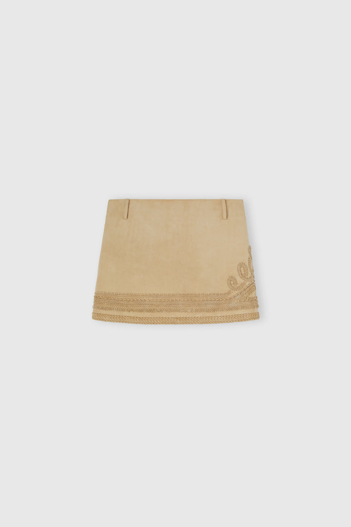Suede Mini Skirt with Handcrafted Embroidery