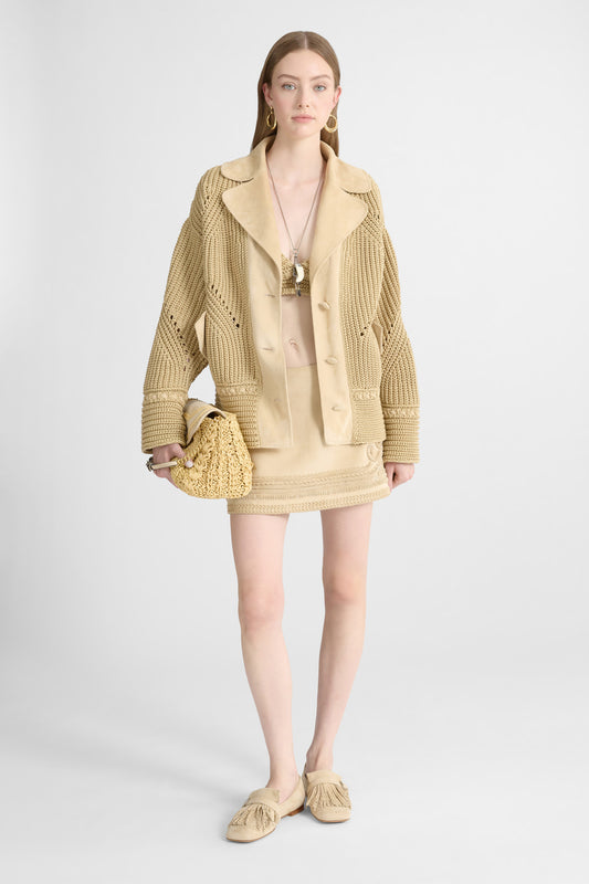 Suede Mini Skirt with Handcrafted Embroidery