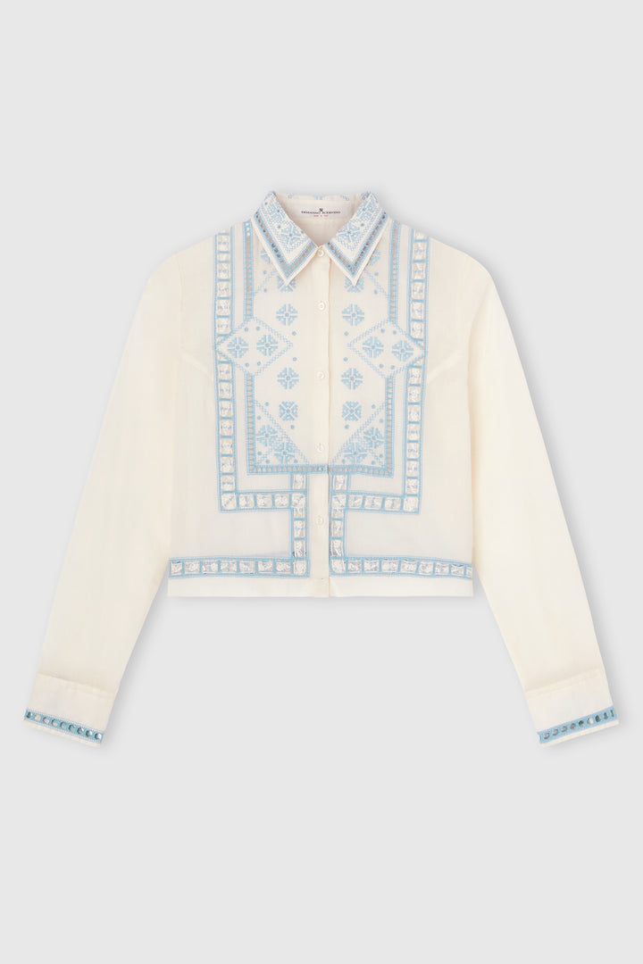 Camicia boxy in mussola di cotone con ricamo a mano