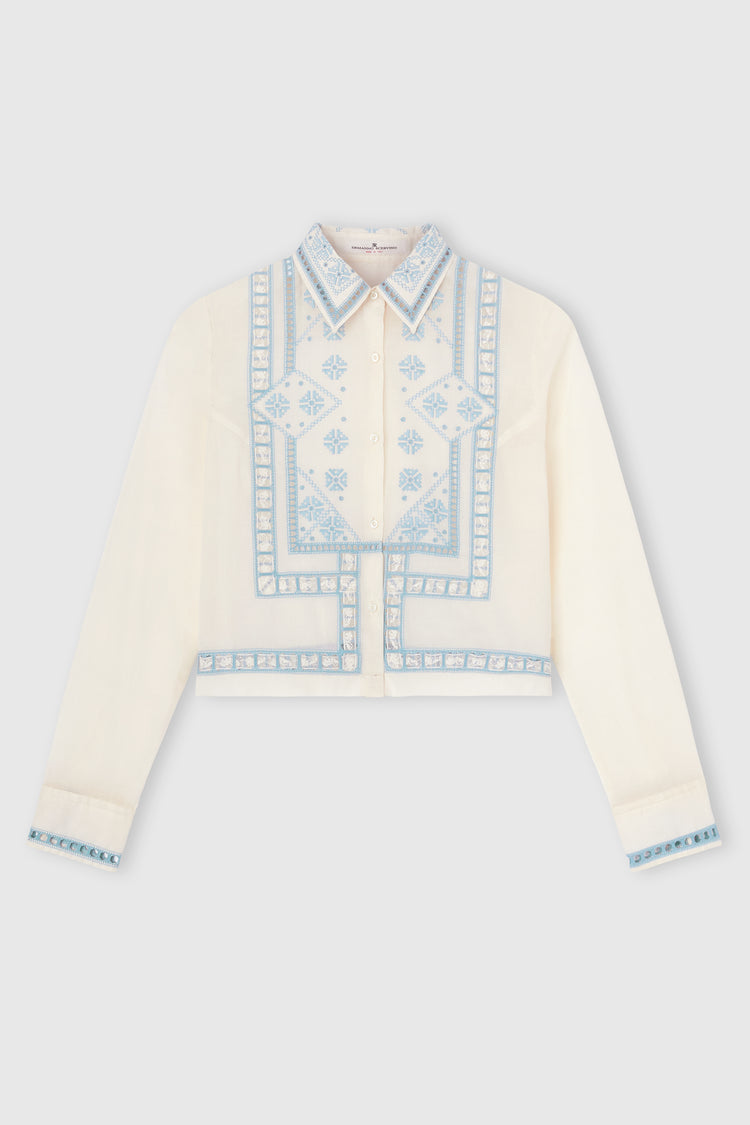 Boxy Cotton Muslin Shirt with Handcrafted Embroidery