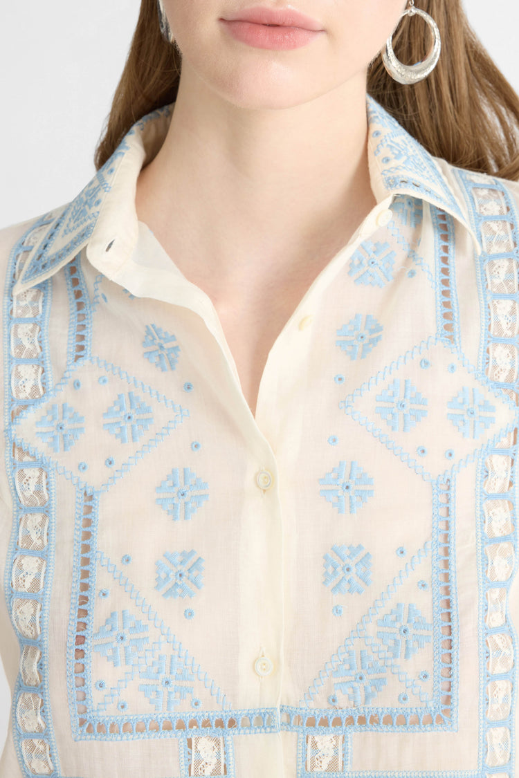 Boxy Cotton Muslin Shirt with Handcrafted Embroidery