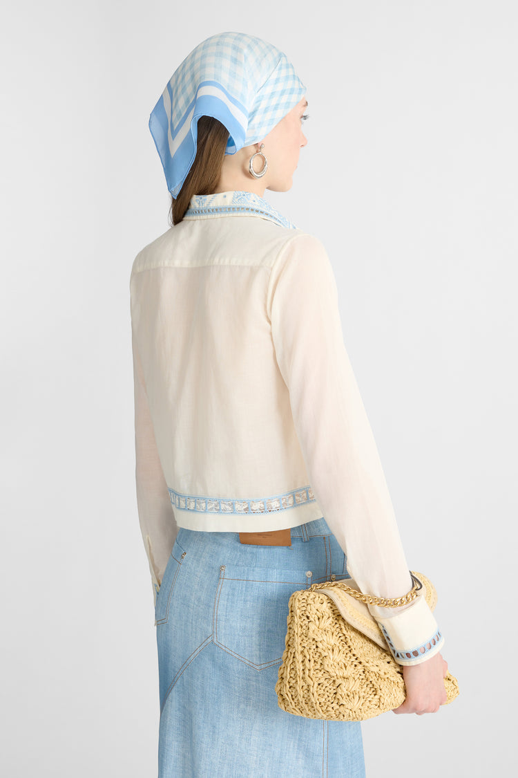 Camicia boxy in mussola di cotone con ricamo a mano