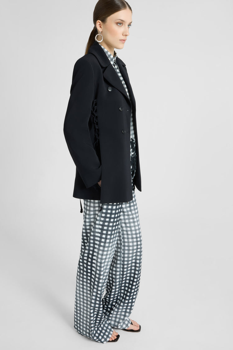 Silk Shirt with Vichy Pattern and Hand-Applied Rebrodé Lace