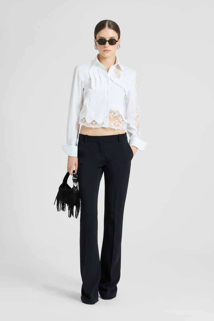 Cotton Poplin Shirt with Patchwork Details and Valencienne Lace