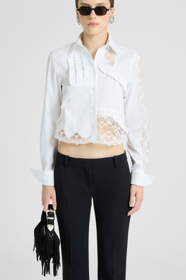 Cotton Poplin Shirt with Patchwork Details and Valencienne Lace