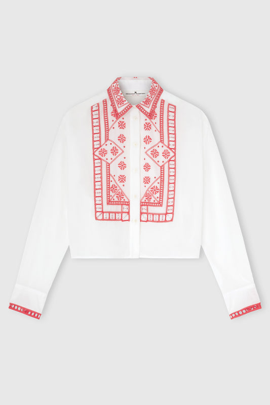 Camicia in mussola di cotone con ricamo Manjaro
