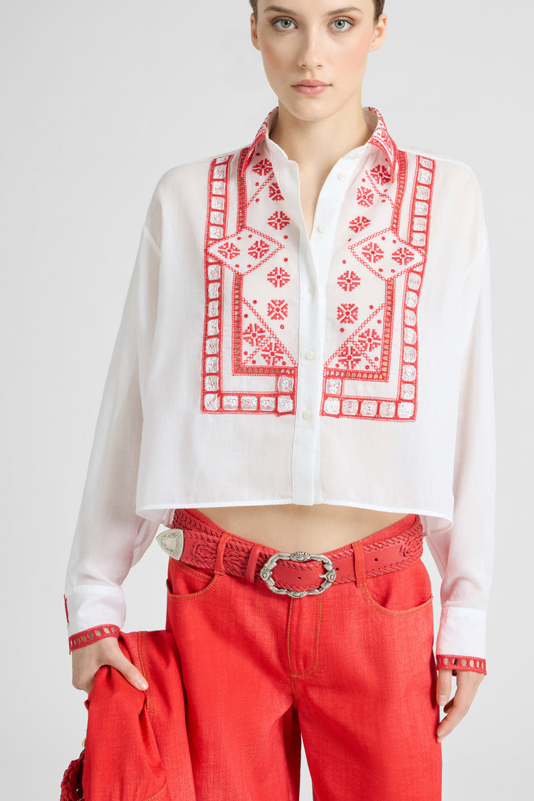 Cotton Muslin Shirt with Manjaro Embroidery