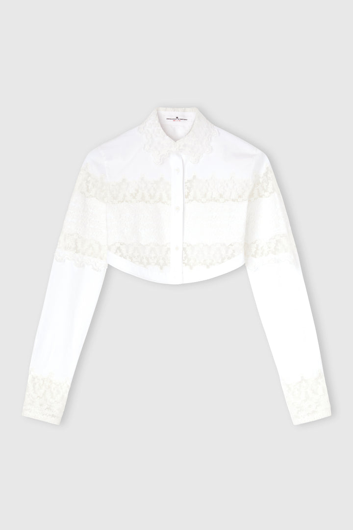 Cropped Cotton Poplin Shirt with Valencienne Lace