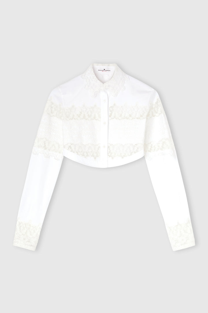 Cropped Cotton Poplin Shirt with Valencienne Lace