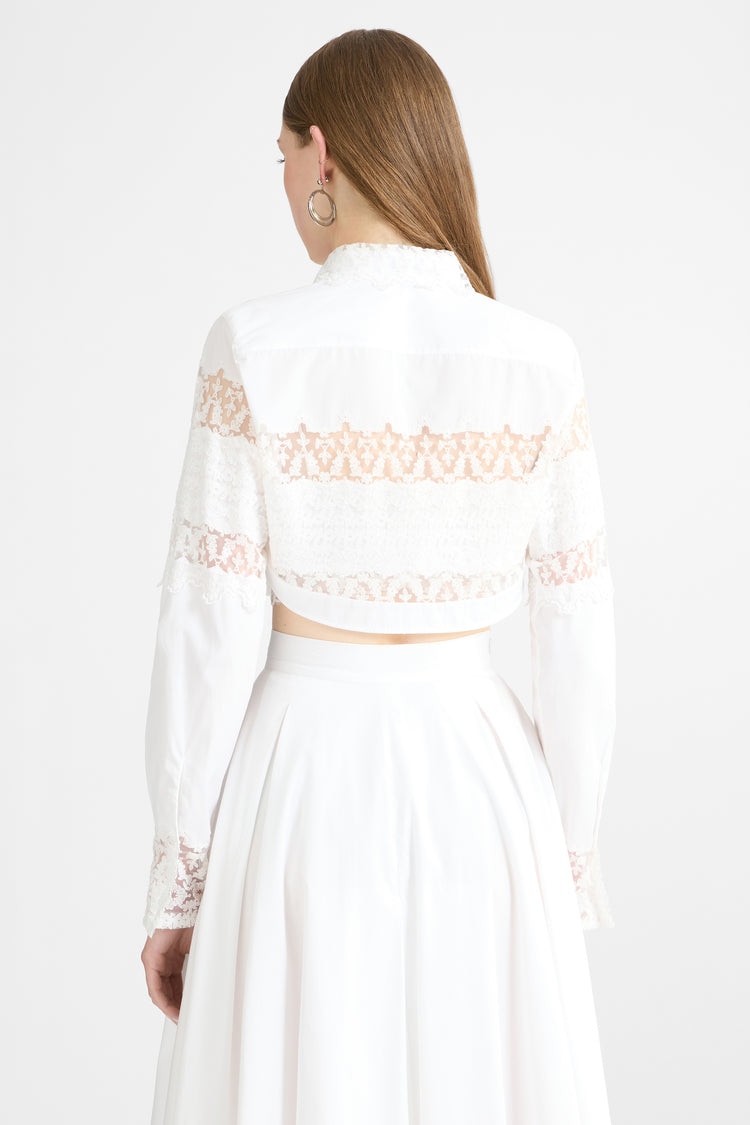 Cropped Cotton Poplin Shirt with Valencienne Lace