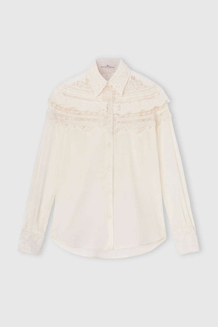 Chemise en mousseline de coton avec dentelles Valencienne, San Gallo et Rebrodé