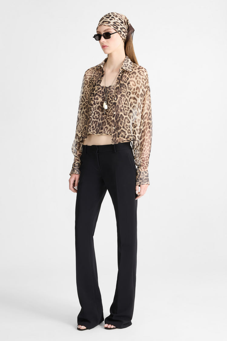 Silk shirt with natural-effect leopard print
