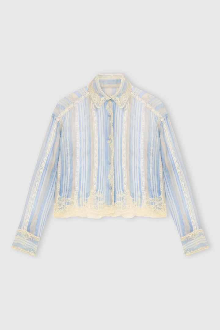 Silk shirt with striped print and lace details