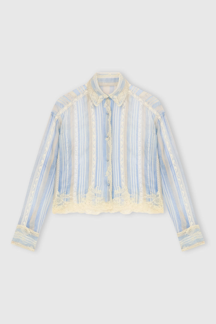 Silk shirt with striped print and lace details