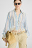 Silk shirt with striped print and lace details
