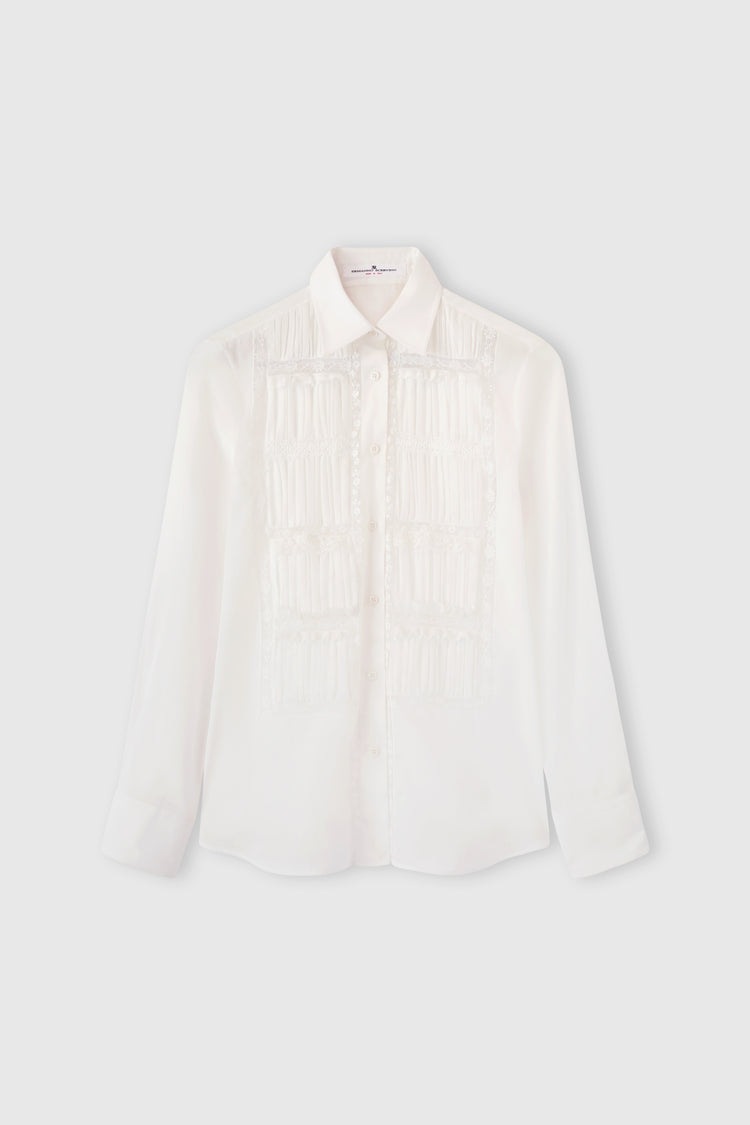 Poplin shirt with pleating and Valencienne lace