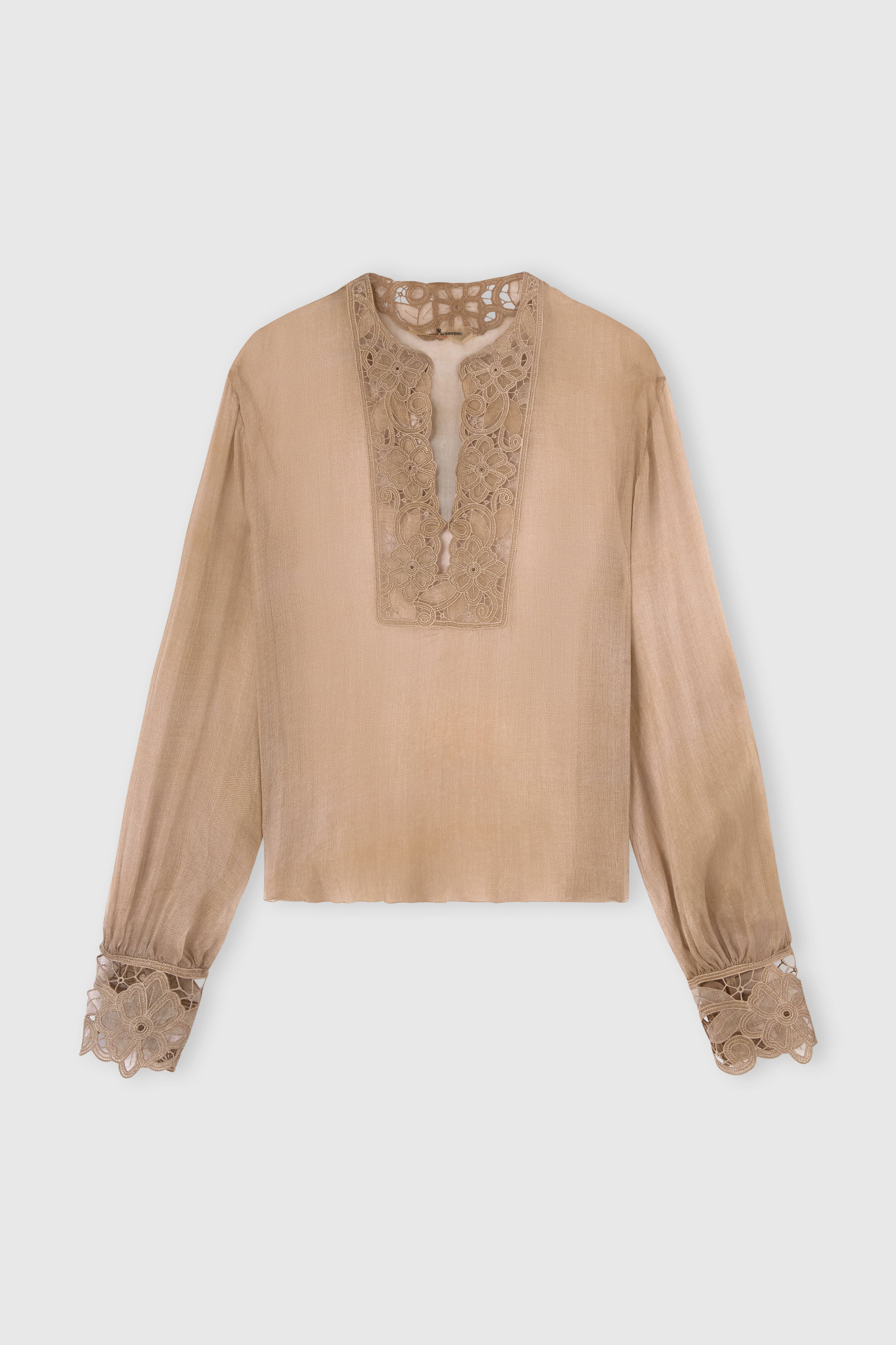 Pure silk blouse with floral cutwork