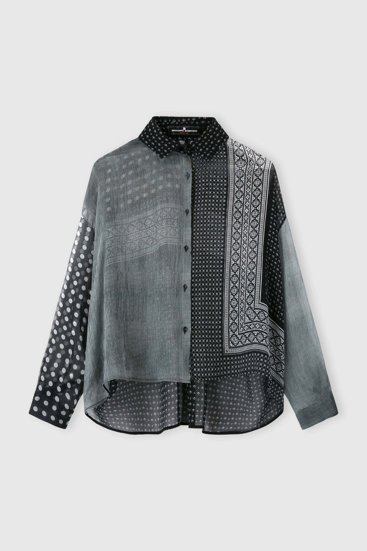 Camicia patchwork in chiffon di seta stampato