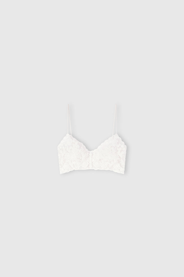 Unstructured Tulle White Bra with Rebrodé Lace